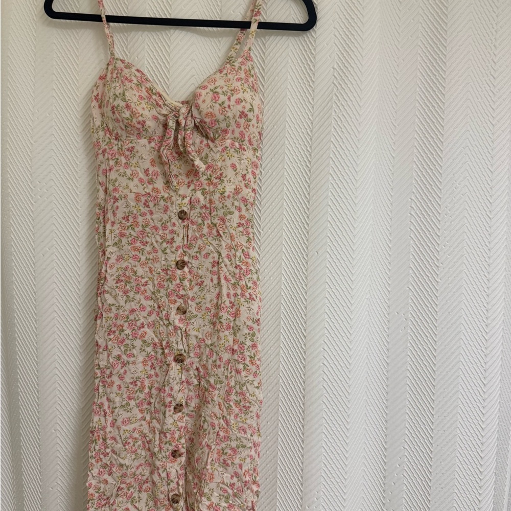 AUW Cream Midi Dress with Pink Floral Print